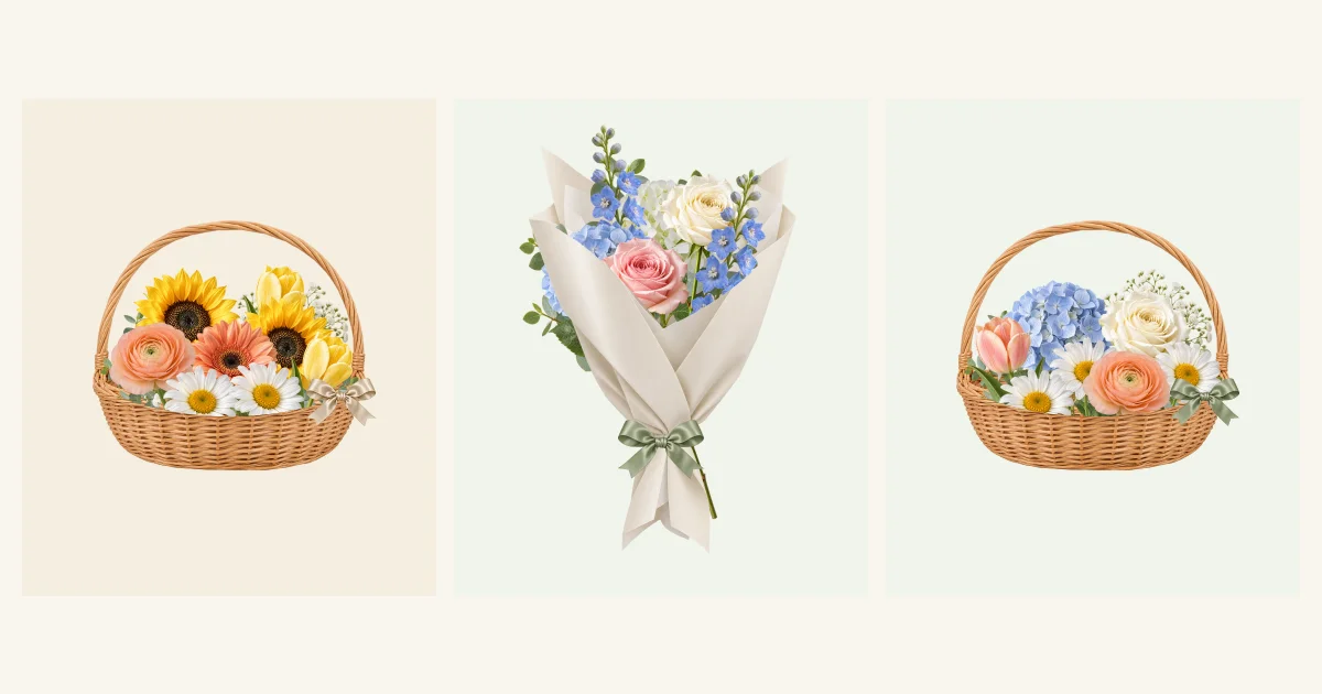 Sunny birthday flower basket, blue congratulatory bouquet and soft daisy check-in basket for family gifts