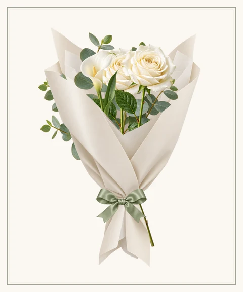 A quiet ivory bouquet with room for your own words.