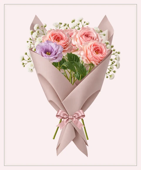 Blush roses and ruffled peonies, quietly romantic.