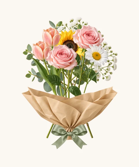 Golden sunflowers, peach tulips and a little warmth.