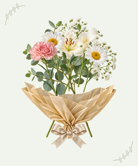 Ivory flowers and eucalyptus for a thoughtful thank you.